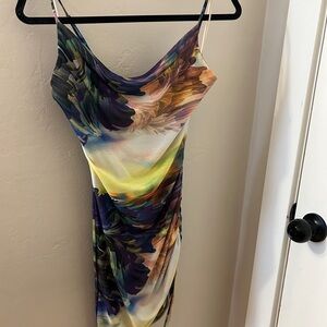 Fashion Nova Blue Yellow Bodycon Cocktail Dress